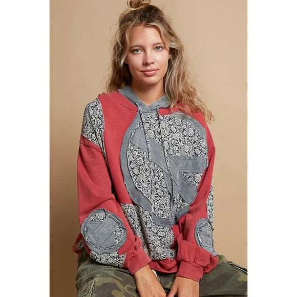POL Red Floral Peace Patch Vintage Washed Hoodie - Picture 7 of 7